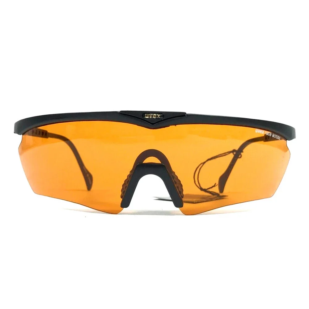 Vintage Uvex Sunglasses Race Across Matte Black Wrap Frame Orange Shield Lens